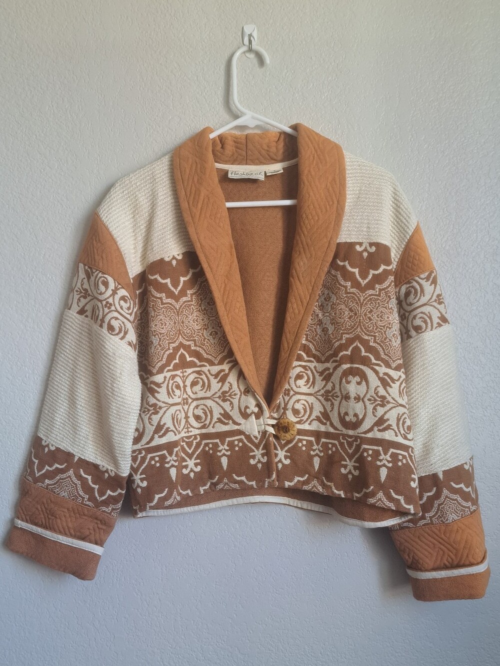 Vintage Flashback Brown White Boho Western Oversized Cropped Jacket Size Medium